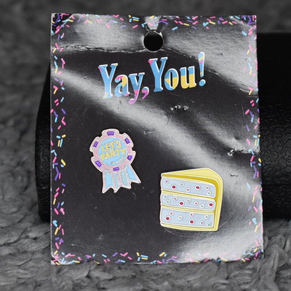 🔥 3/$15 NWT Batch & Bodega Cake and Let's Party Ribbon Lapel Pins Set of 2